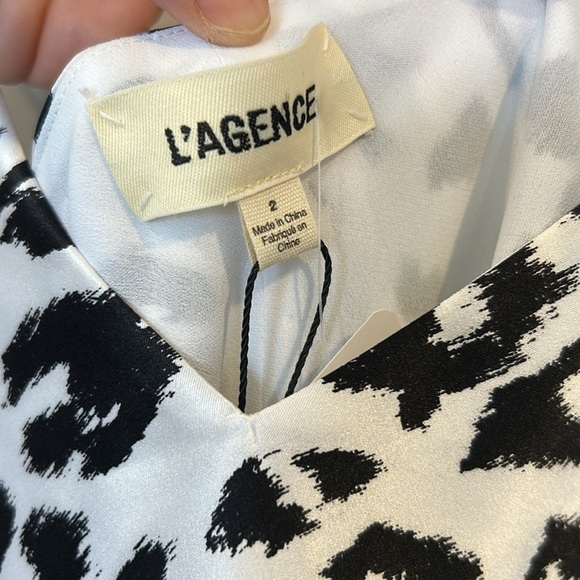 L’AGENCE Seridie Mid Length Slip Cheetah Dress Silver Black - Picture 5 of 10